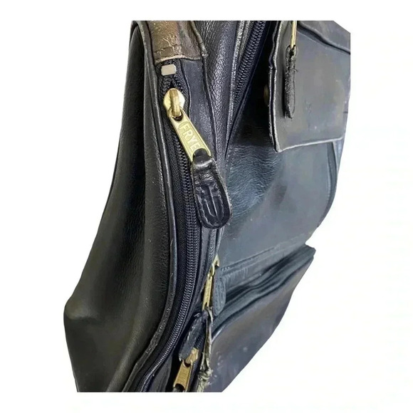 Frye black leather backpack commuter bag travel natural distressed biker school - Picture 5 of 9